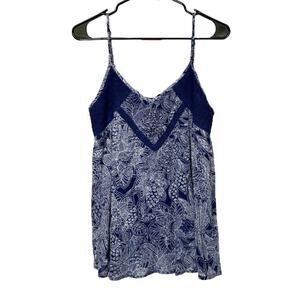 Allison Joy Blue & White Floral Print Sleeveless Tank Top Size S